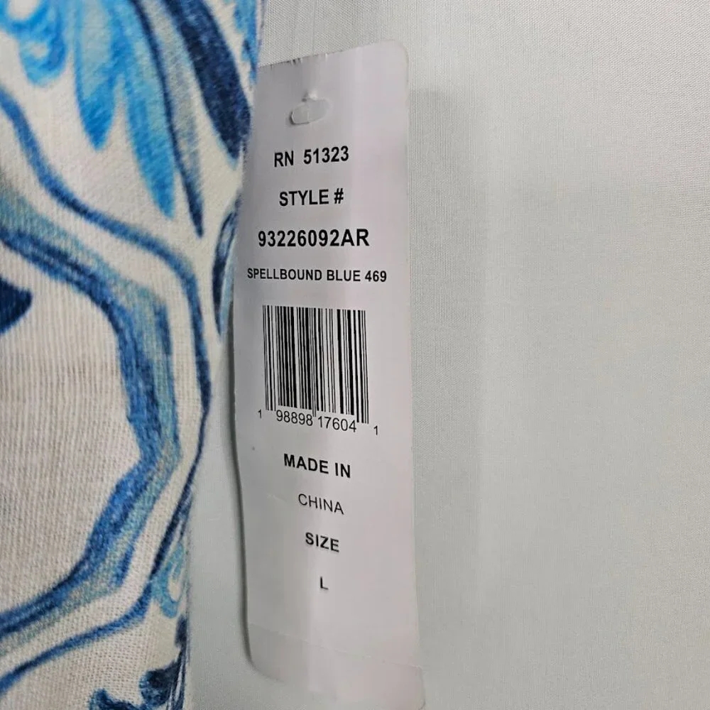 NWT MSK Linen Midi Dress SPELLBOUND BLUE & WHITE FLORAL size L 12-14 Sundress - Picture 6 of 12